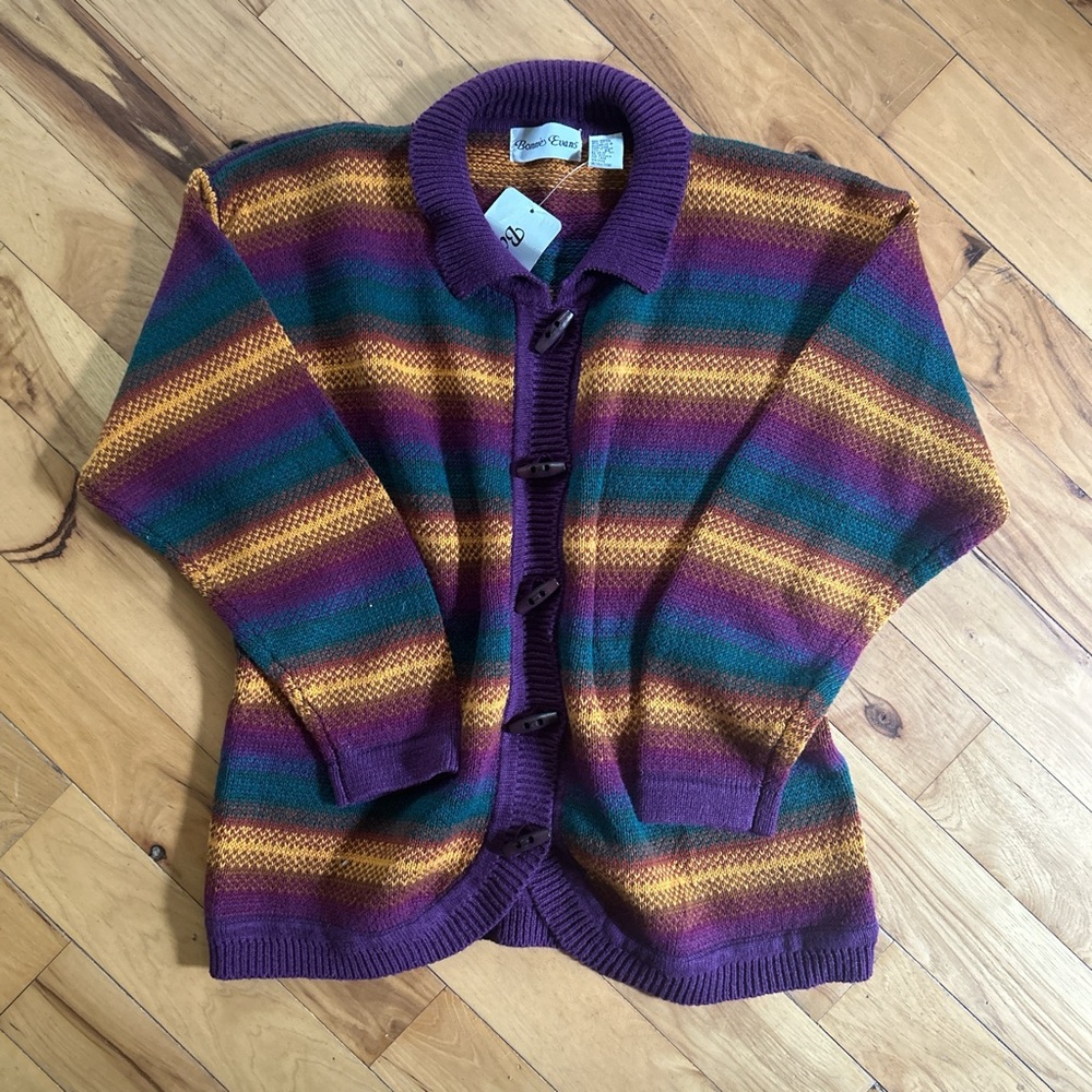 BONNIE EVANS Striped Toggle Button Cardigan